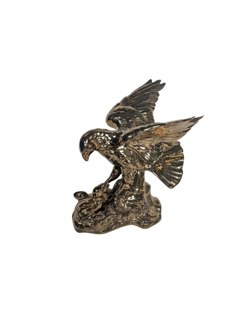 Bronze Glazed Ceramic Eagle & Chicks Statue 10x8x6 Signed GK95 Patriotic USA